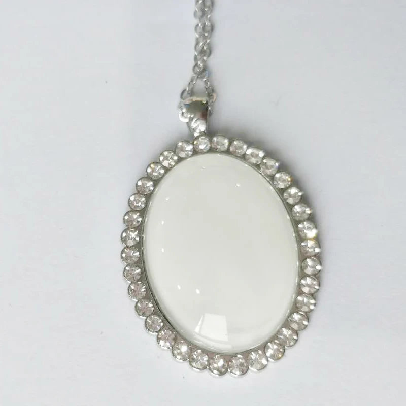 Home Decor Blank Oval Shape Sublimation Heat Transfer Memory Necklace With Glass Insert for Gifts