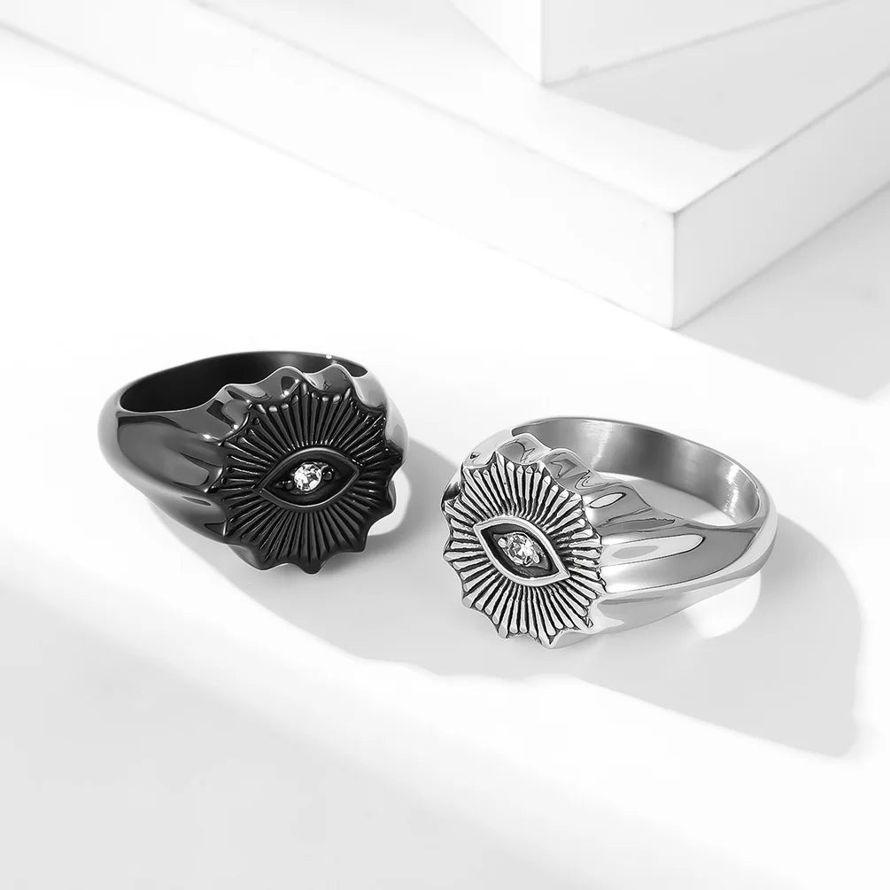 Vintage Eye Shaped Signet Ring Stainless Steel Geometric Ring Fashion Creative Gift Jewellery Wholesale