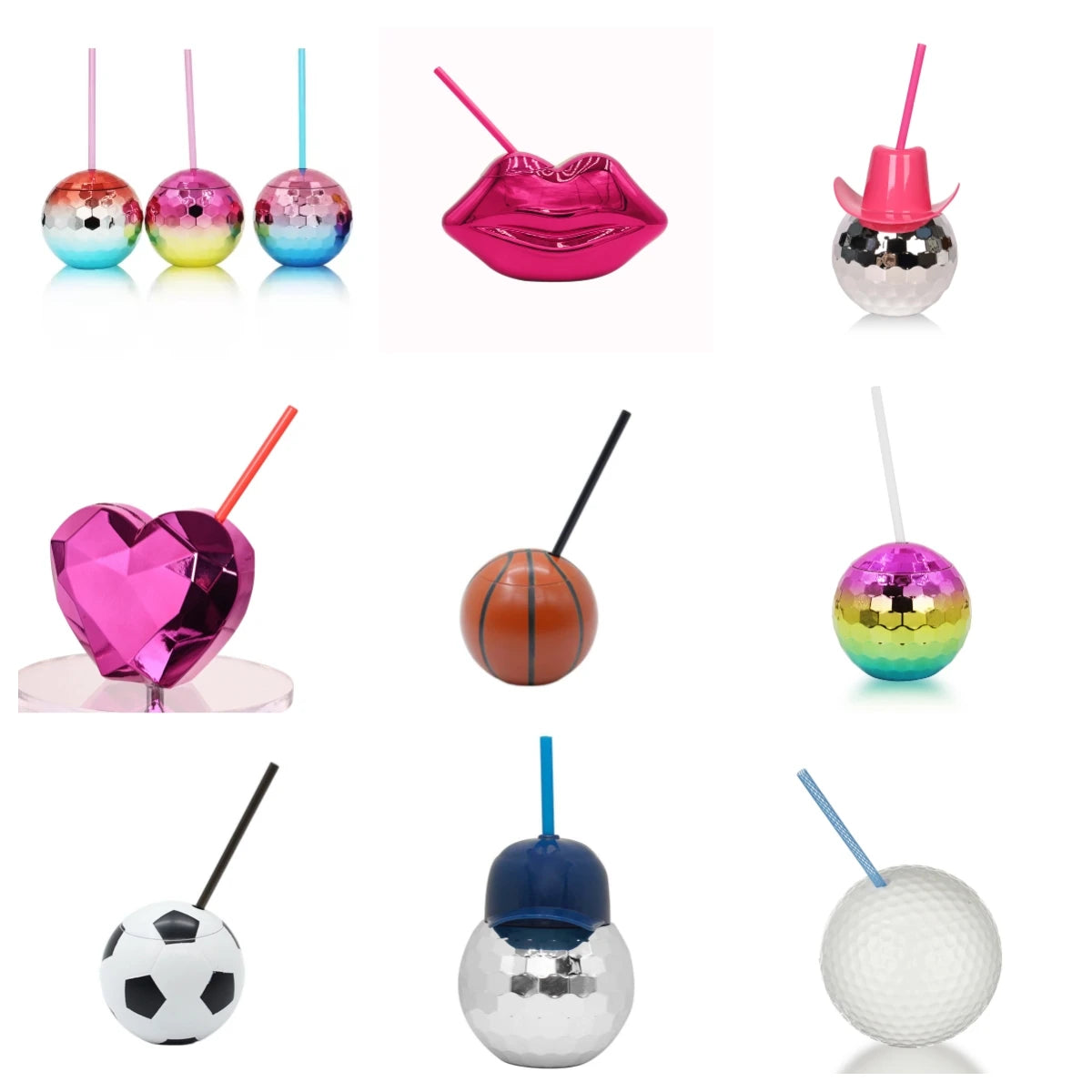 Colored Electroplated Spherical Cowboy Football Discoball 600ml Flash Ball Girl's Water Plastic Cup With Straw Lid