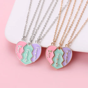 3Pcs/Set Cute Magnetic Heart Puzzle Pendant Best Friends Forever Necklace for Girls BFF Friendship Children's Jewelry Gift