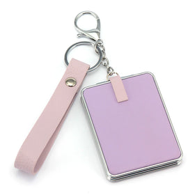 Double Side Foldable Rectangular Shape PU Leather Makeup Keychain Compact Mirror