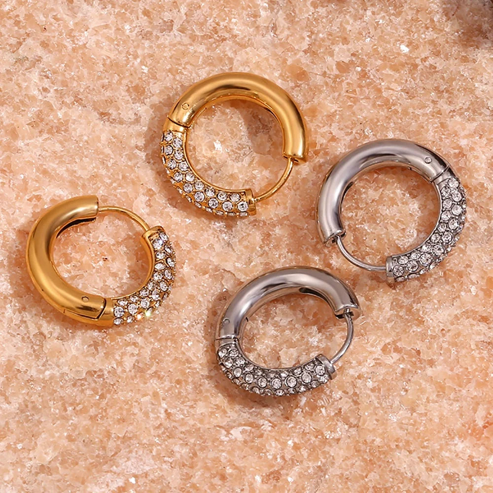 Dreamshow Shining Zircon Hoop Earrings Spring 2024 Fashion 18k Gold Plated Stainless Steel Jewelry Gifts for Women