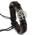 Hot Selling Handmade Vintage Beaded Bracelets for Men Genuine Leather Bangle with Life Tree Charm for Gift