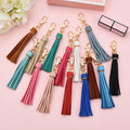 Long Leather Fringe Tassel Monogram Keychains for Women Bag Accessories Gift + Gold Clasp