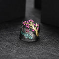 C7920 Abiding Custom Enamel Peach Tree Flower Bud 925 Silver Rings with Natural Rhodolite Garnet Gemstone