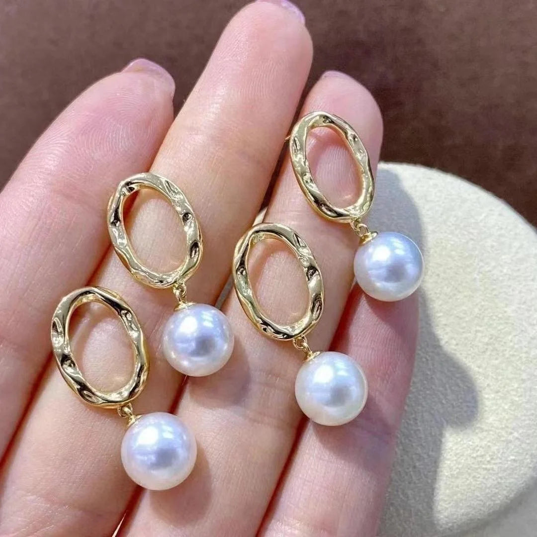 E568 7-8mm DIY Natural  Freshwater Pearl Charm Earrings Mounting Accessory 925 Sterling Silver Gold Plated  Jewelry for Women