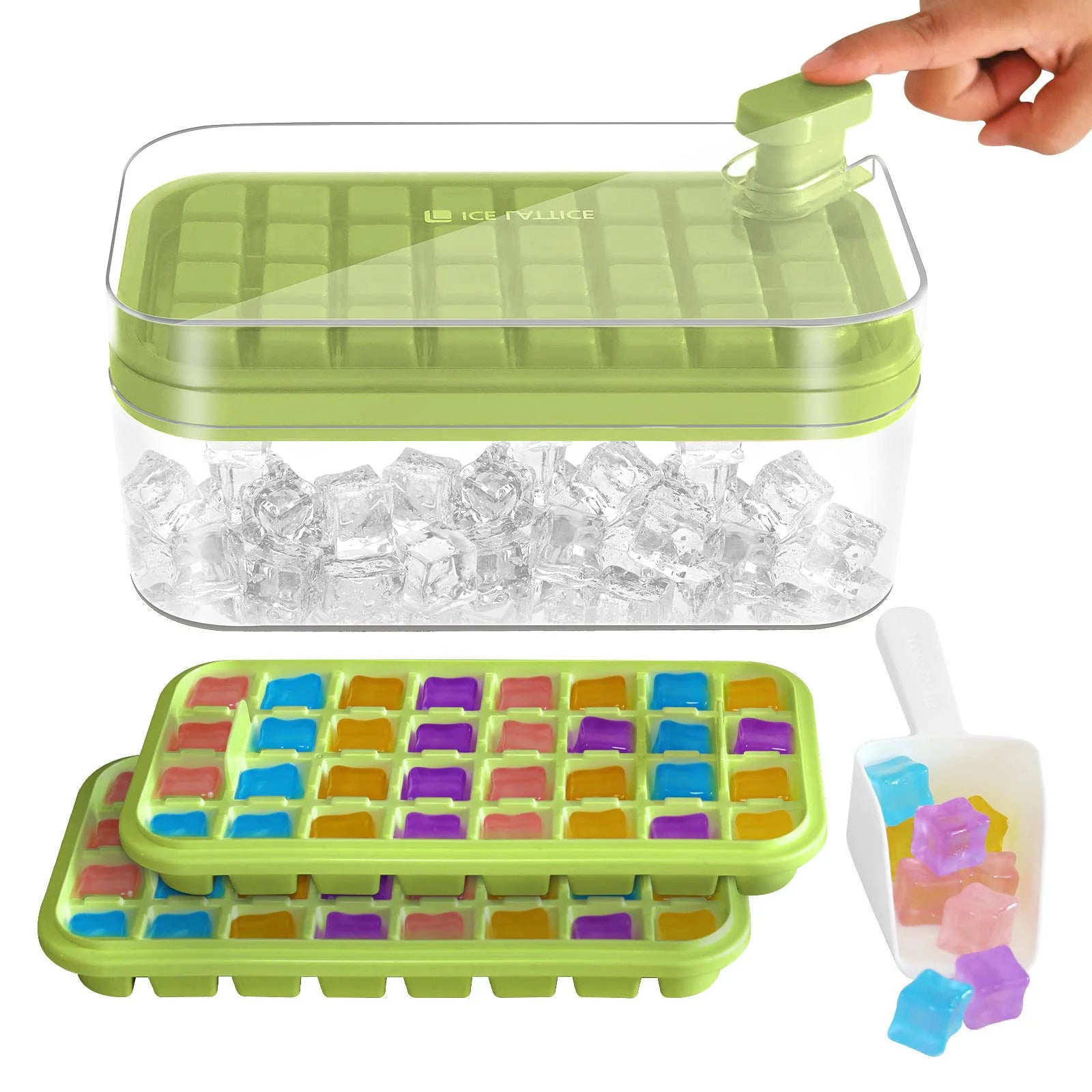 Custom Logo Summer Ice Cubes Maker Mold 32 64 Grids One Press Square Ice Cube Mold Ice Maker Freezer Tray for Freezer