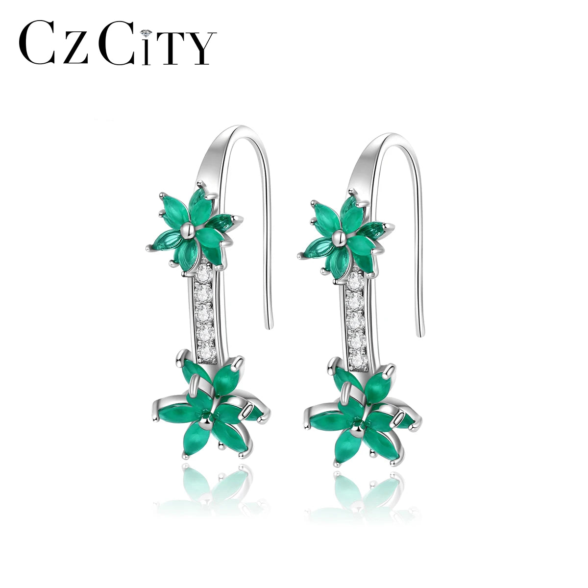CZCITY Zircon Cubic Zirconia Trendy Silver Earing Geometric Korean Shaped Designer 925 Flower Drop Earrings