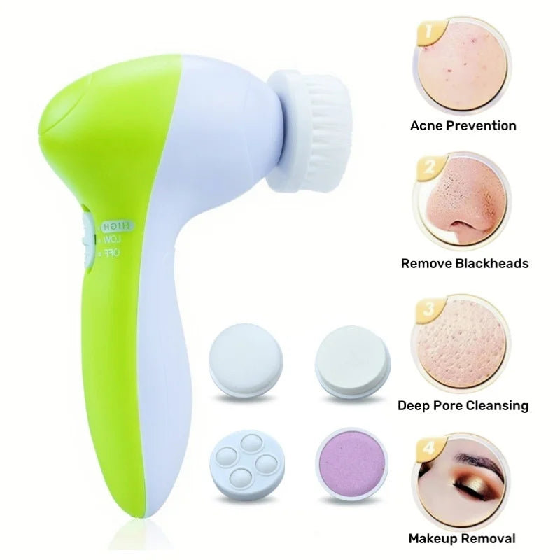 Electric 5 in 1 Multi-Function Facial Accessories Spa Brush Rotary Massage Facial Cleaning Brush Wrinkle Remover Device