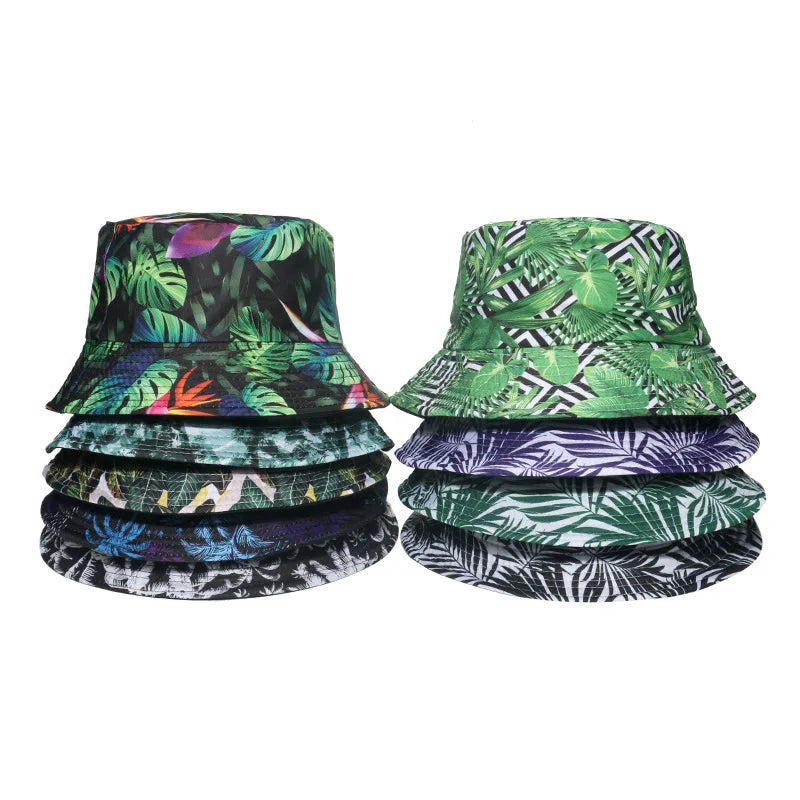 Summer All Over Print Foldable Sun Beach Cap Adult Polyester Fisherman Double Sided Reversible Hemp Bucket Hat