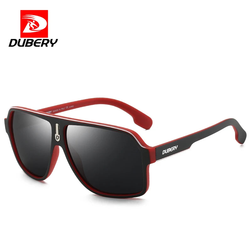 DUBERY UV400 2026 Classic Polarized Sunglasses Occhiali Da Sole with Clear Black Lenses Large Frame in Blue or Red for Men