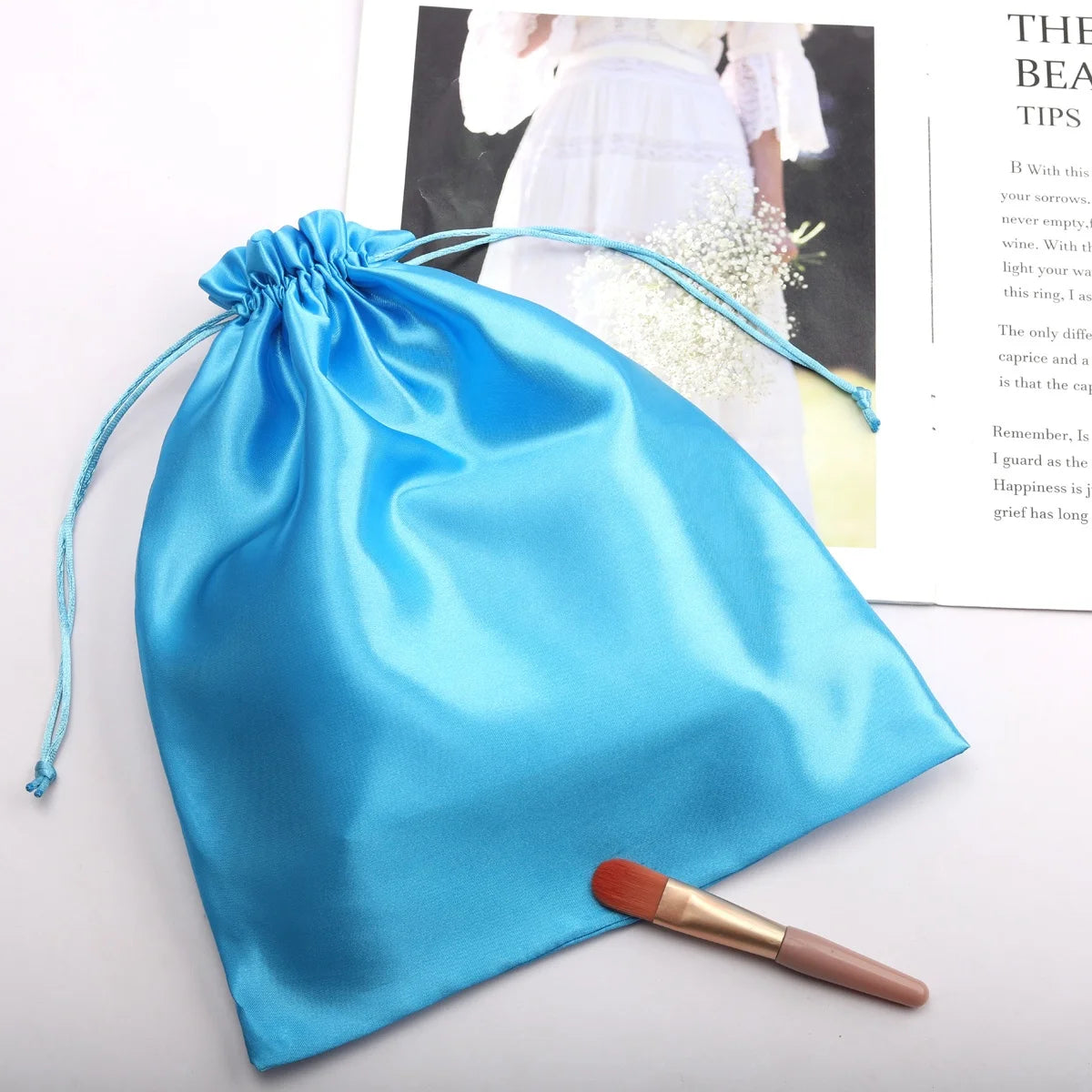 Stock Product Satin Hair Drawstring Bag Promotion Hot Sale Luxury Wig Underwear Bundle Packing Dust Siilk Pouch