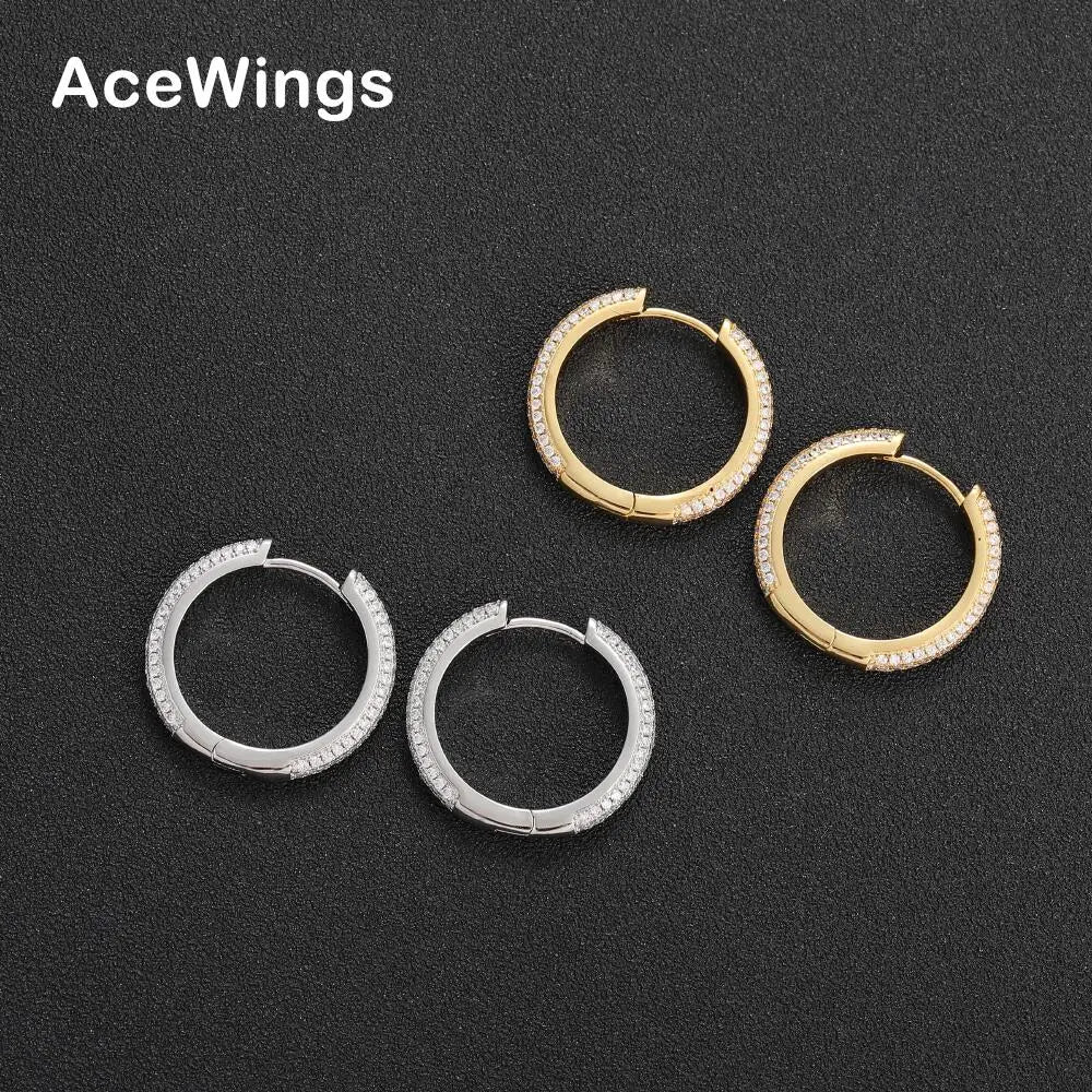 E055 25mm Bling Bling CZ Geometric Gold Plated Stud Earrings Brass Setting Zircon Hip Hop Iced Out Anniversary