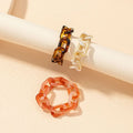 New Arrival 3Pcs/Set Link Chain Resin Acrylic Ring Adjustable Leopard Printed Finger Ring Set