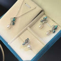 Natural Seawater Shell Inlaid Butterfly AAAA Grade Gold Plated Freshwater Rice Shaped Pearl 7MM Necklace Ring Earring 3-piece