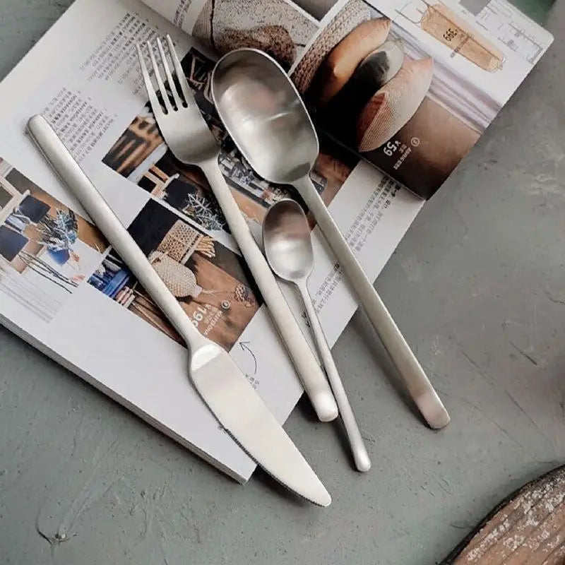 American Industrial Style Retro Tableware Stainless Steel Matte Steak Cutlery Dessert Spoons for Cake Ins Inspired Cutlery Forks