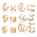 Fashion Gold Silver Plated Hoop U C Geometric Women Copper Star Leaf Open Ear Clip Cuff Earring Set Jewelry Without Piercing