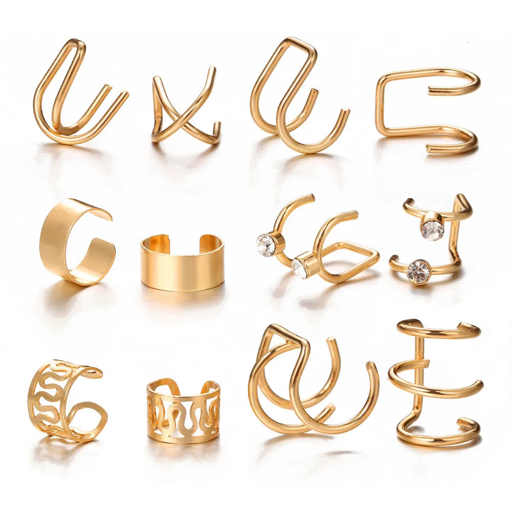 Fashion Gold Silver Plated Hoop U C Geometric Women Copper Star Leaf Open Ear Clip Cuff Earring Set Jewelry Without Piercing