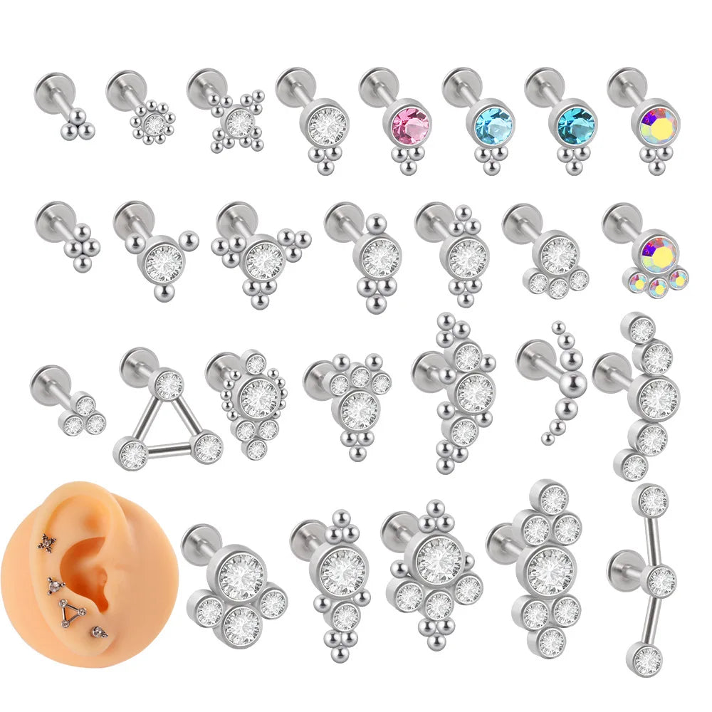 Hypoallergenic 316l Stainless Steel Diamond Straight Rod Ear Bone Studs Screw Piercing Jewelry for Women