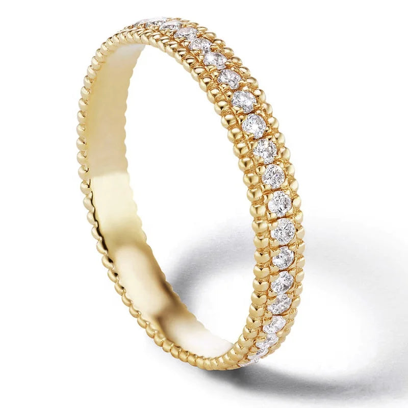 Milskye Jewelry Finding Fashion Pave Round Cubic Zirconia Gold Bead Tennis Engagement Rings for Women