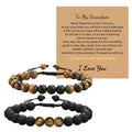 Handmade 8mm Natural Black Matte Tiger Eye Stone Braided Rope Bead Morse Code Bracelet Set Men Dad Son Boyfriend Best Gift