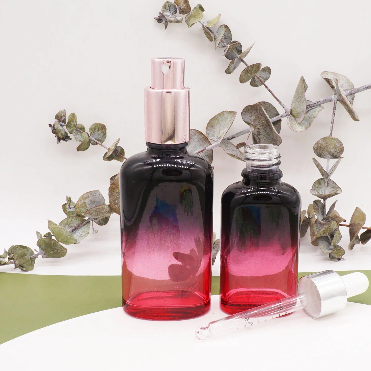 50ml Black Red Gradient Oblate Glass 1oz 30ml Tincture Bottles with Rose Gold Lid
