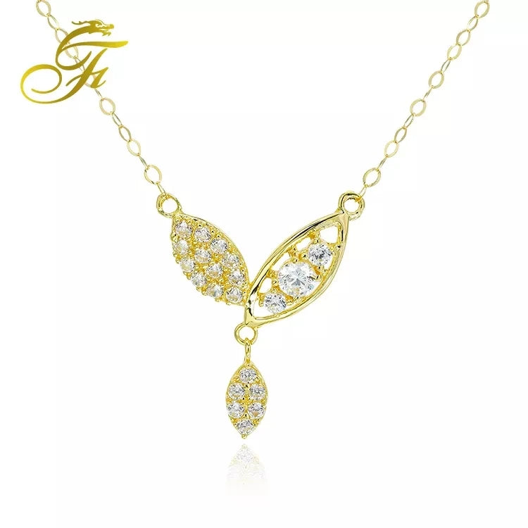 Chinese Original FuLong TRENDY&Romantic Simple Fashionable 18K Gold Zircon Link Chain Necklace for Weddings Engagements Party