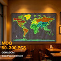 Custom Luminous World Map Scratch off Poster Blacklight Reactive Offset Paper Cardboard Travel Tracker Wall Decor Wholesale Gift