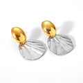 Fashionable Girls' 18K Stainless Steel Fishtail Stud Earrings with Diamond Gold/Silver Two Colors Gold Plating
