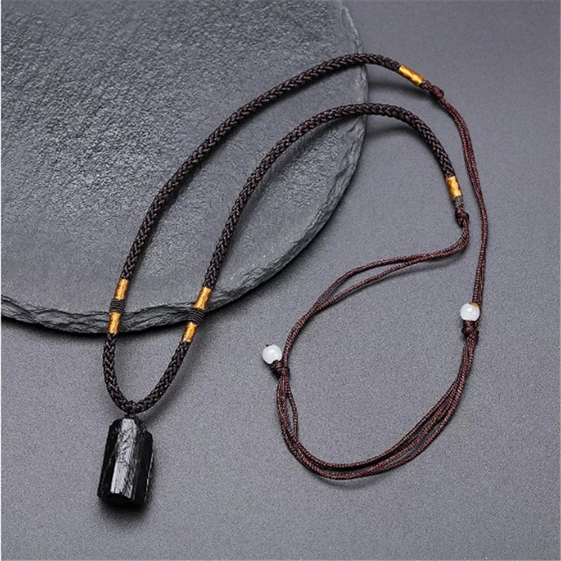 Handmade Natural Stone Necklace Gemstone Jewelry Healing Crystal Energy Black Tourmaline Pendant Necklace for Women Men