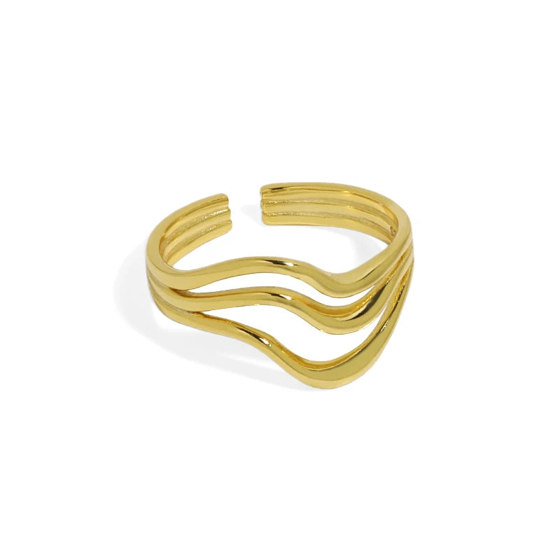 HJZ660 S925 Sterling Silver Triple Wave Fashion Thumb Ring for Womens Sterling Silver Triple Band Wave Ring
