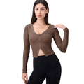 Women's Long Sleeve Quick Dry Ribbed Crop Running T-Shirt Lightweight Comfortable Fitness Printed Spandex Set Front Zipper