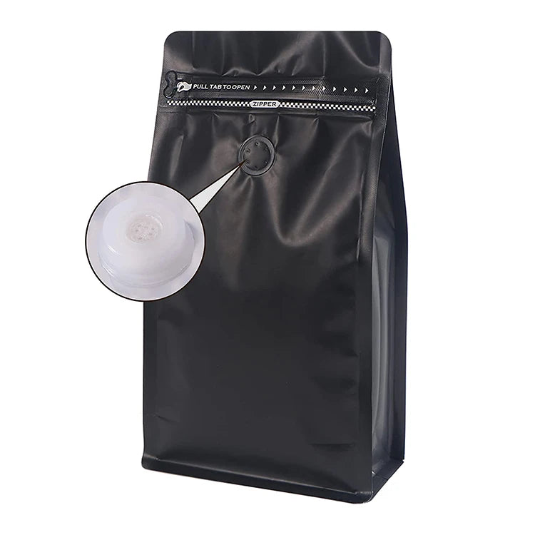 12oz One Way Valve Custom Printed Matt Black Coffee Bag 100g 250g 500g 1000g