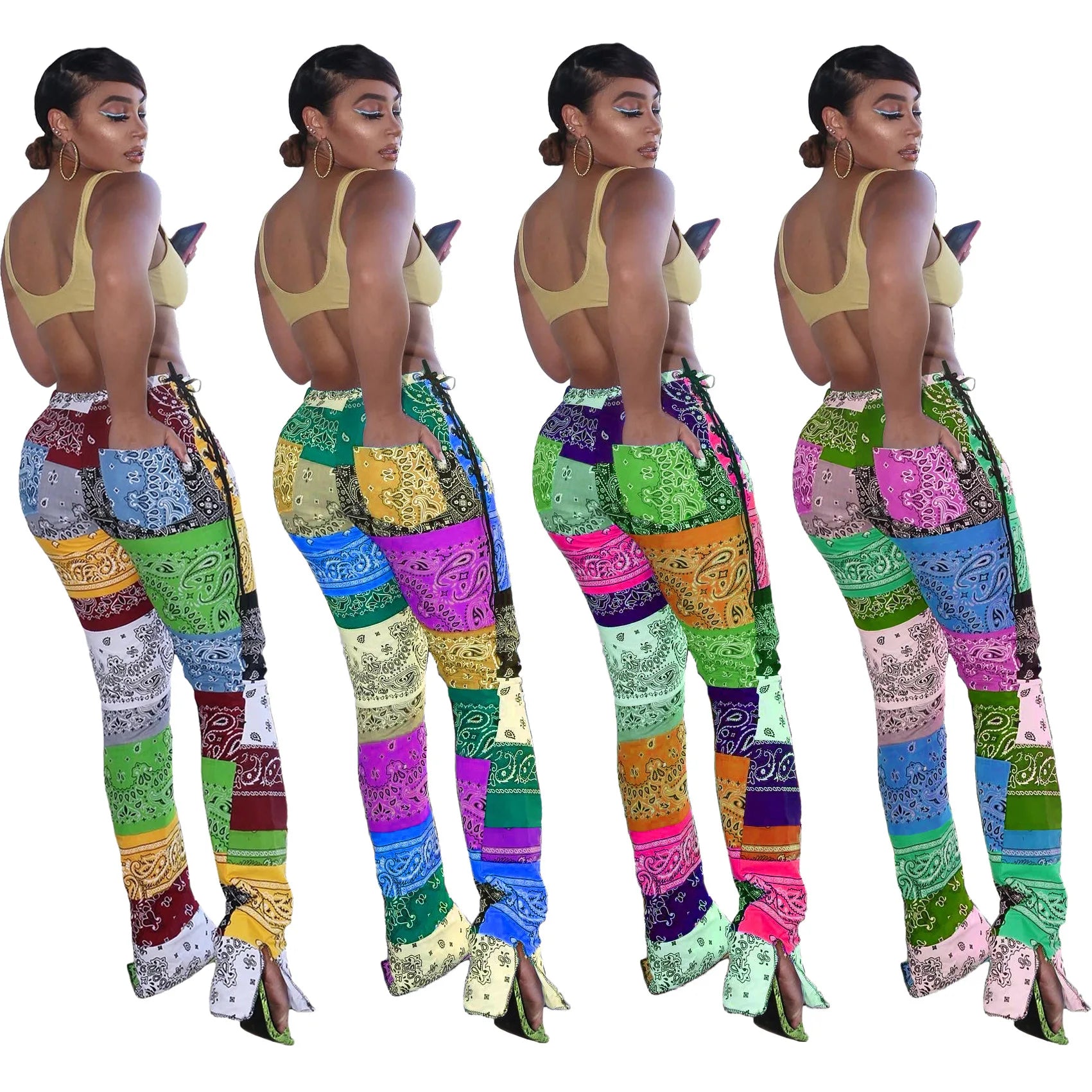 2020 New Design Women Fashion Side Slit Pants Long Style African Print Bandage Pants
