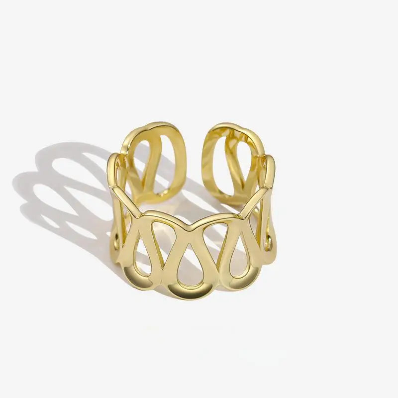 925 Silver Ring Jewelry Women Sterling Silver Wide Geometric Adjustable Rings Gold Plated Open Ring Women