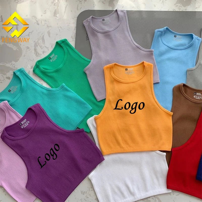 Cheap Summer Plain Color Woman Slim Crop Top Sleeveless Yoga Vest Ribbed Knit Basic Custom Tank Top