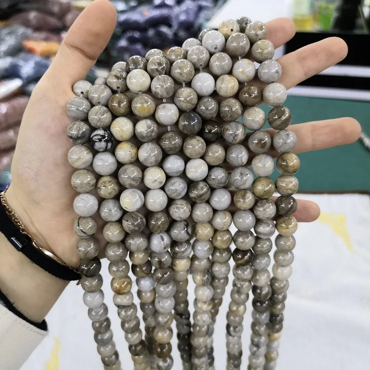 Wholesale Polished Smooth Beads for Jewelry Making Natural Silver Leaf Agate Gemstone Loose Beads