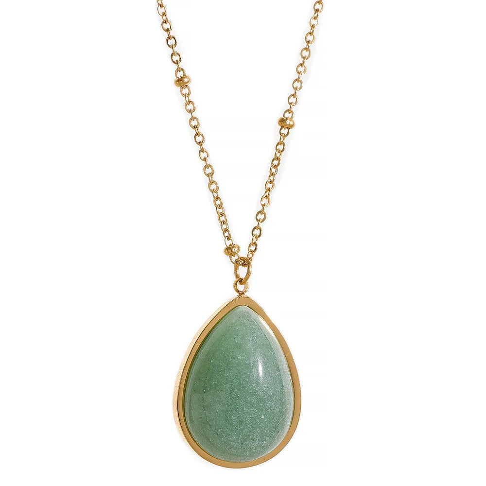 Duyizhao 18K Gold Plated Stainless Steel Green and Purple Natural Stone Necklace Oval Pendant Necklace in Stocks