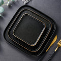 Japanese Ceramic Scrub Square  Black Steak Plate With Gold Rim Sustainable Korean Style Luxury Tableware Sets
