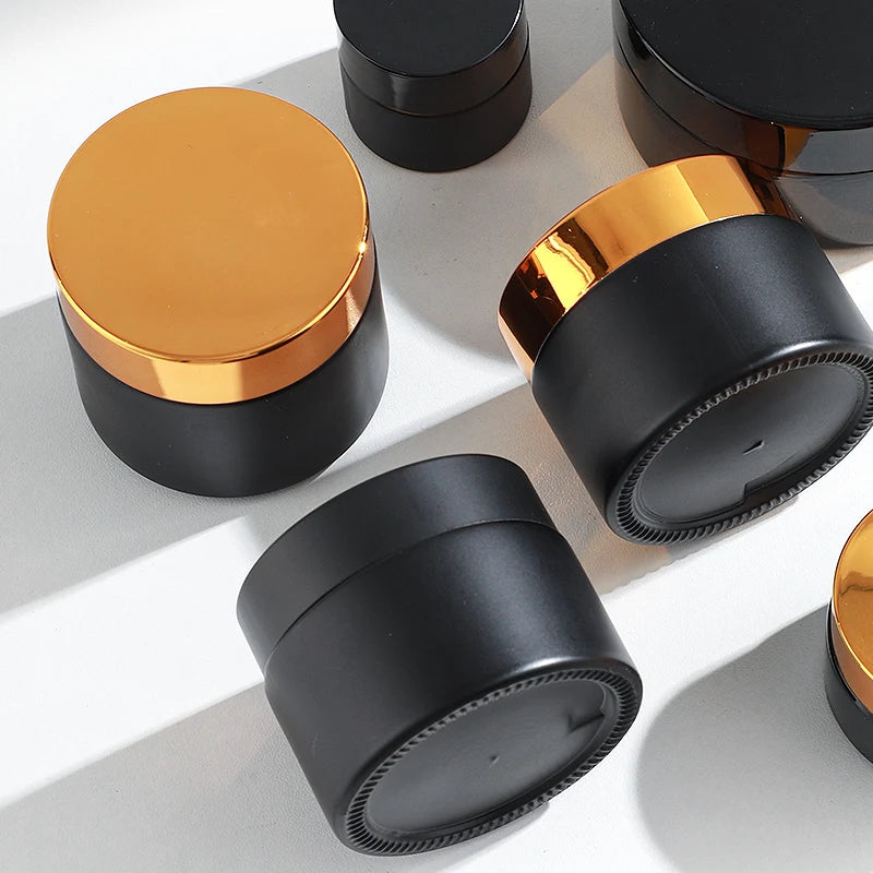 20ml Matte Black Cosmetic Wide Mouth Glass Jars with Lid  for Travel Storage Makeup Face Creams Body Lotions