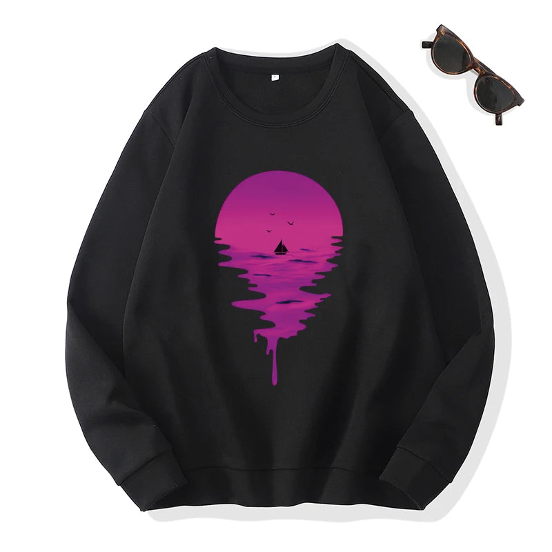Best Sellers Women's Winter Autumn Solid Pastel Color Fuchsia Sun Sea Knit Fleece Crew Neck Breathable Eco-Friendly Quick Dry