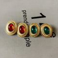Retro Jewelry 925 Silver Needle Vintage Temperament Oval Green Red Resin Stud Earrings for Women