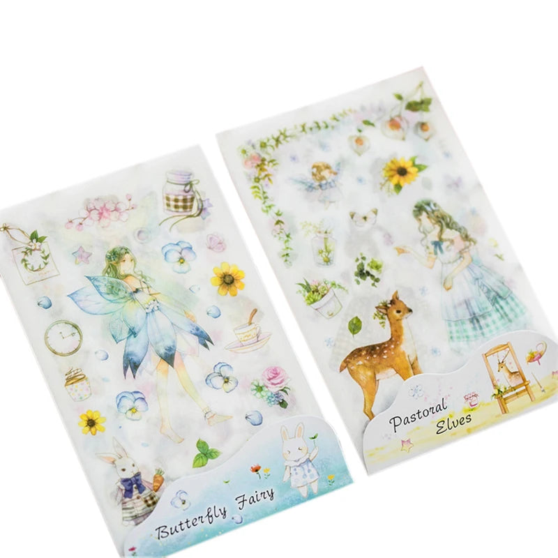 6 Sheet/pack Deer Fairy Girl Stickers DIY Hand Account Diary Decorative Self-adhesive Student Paper Sticker Label