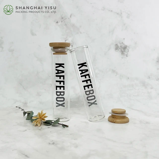 Clear Glass Storage Tube Jar with Bamboo Lid