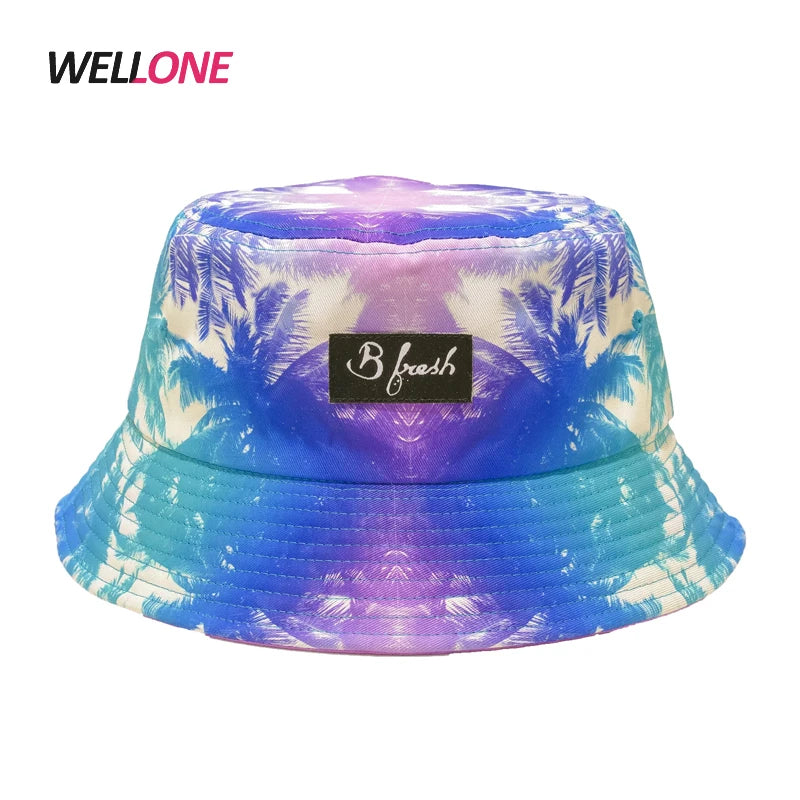 Summer Reversible Polyester Custom All Over Printing Unisex UV Protection Cap Bucket Outdoor Travel Sun Hat Beach Hats