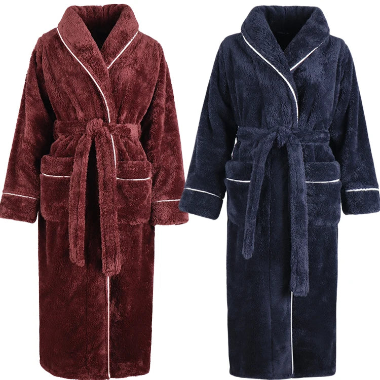 Luxury Bathrobe Set Customize Hotel Spa Bath Robe for Men Women Thick Fleece Shu Velvet Bathrobe with Trim