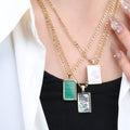 Chris April New Arrivals Autumn and Winter 316l Stainless Steel Gold Plated Mosaic Turquoise Pendant Sweater Chain Necklace
