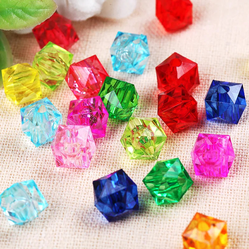 Factory Directly Sale Acrylic Plastic Beads 8mm 10mm Transparent square Shape Sugar Beads for Bags Wholesale