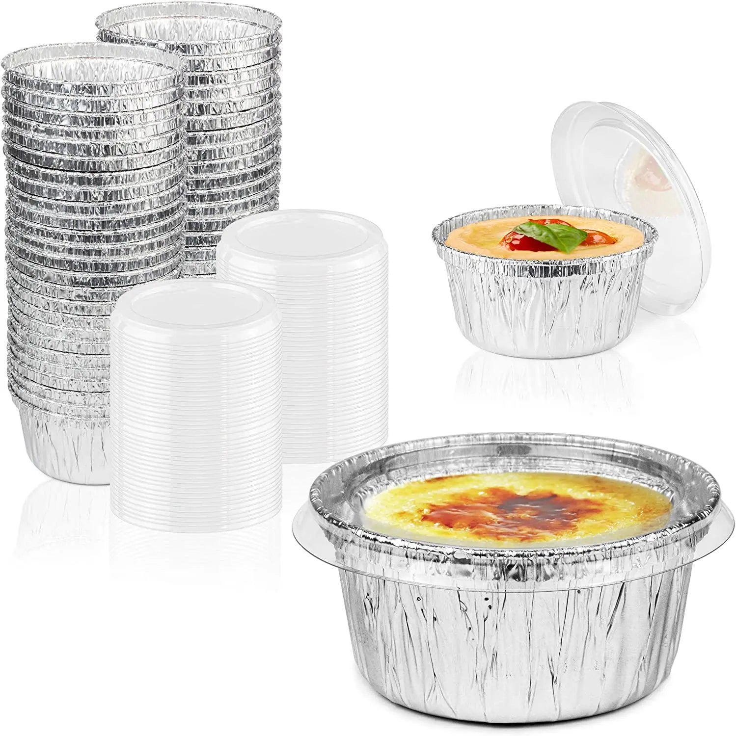 Disposable Foil Ramekins with Lids 4oz Aluminum Foil Custard Cups with Lids