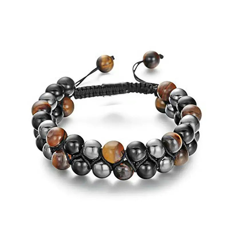 Lava Rock Essential Oil Diffuser Gemstone Bracelet Tiger Eye Hematite Beads Double Layer Bracelets Macrame Adjustable Braided